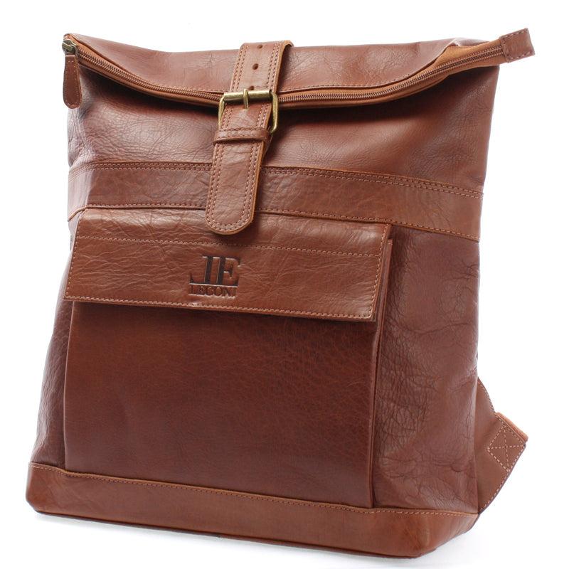 Leconi Roll Top Lederrucksack Lederrucksack DIN A4 Leder braun LE1034 Speichern exportieren