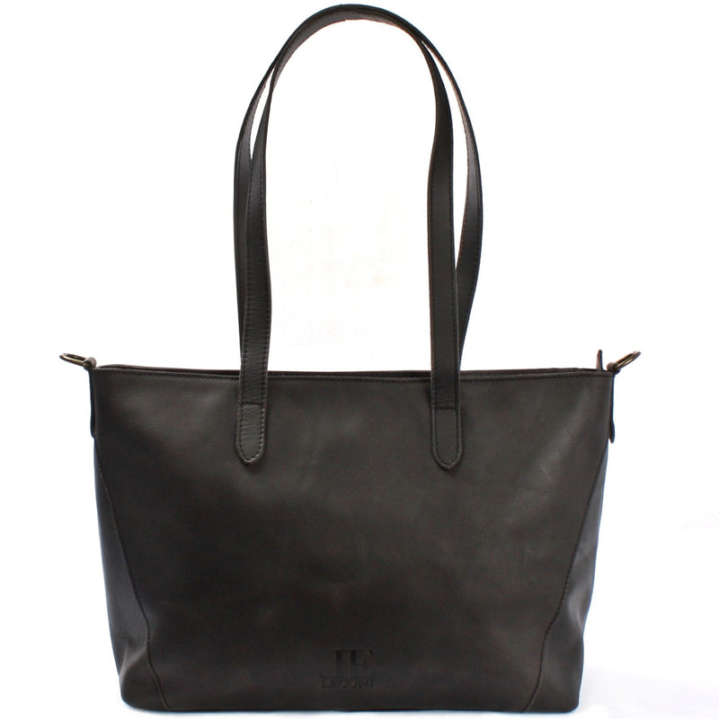 Leconi Schultertasche Damentasche DIN A4 Leder dunkelgrau LE0071 50% Rabatt für begrenzte Zeit