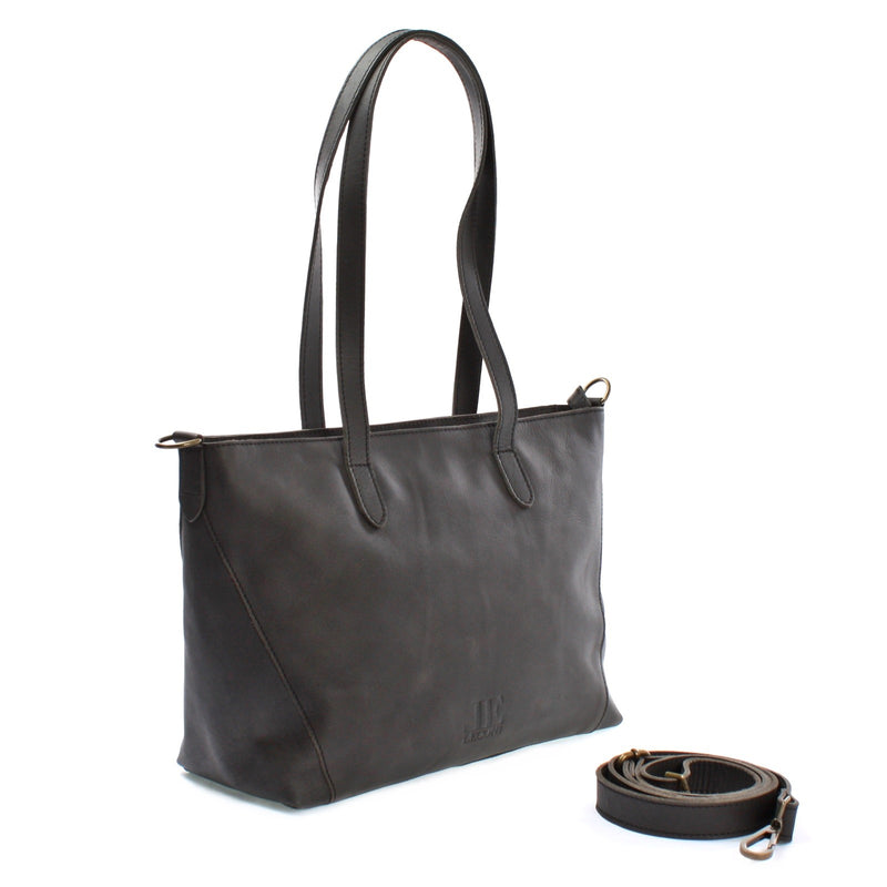 Leconi Schultertasche Damentasche DIN A4 Leder dunkelgrau LE0071 50% Rabatt für begrenzte Zeit