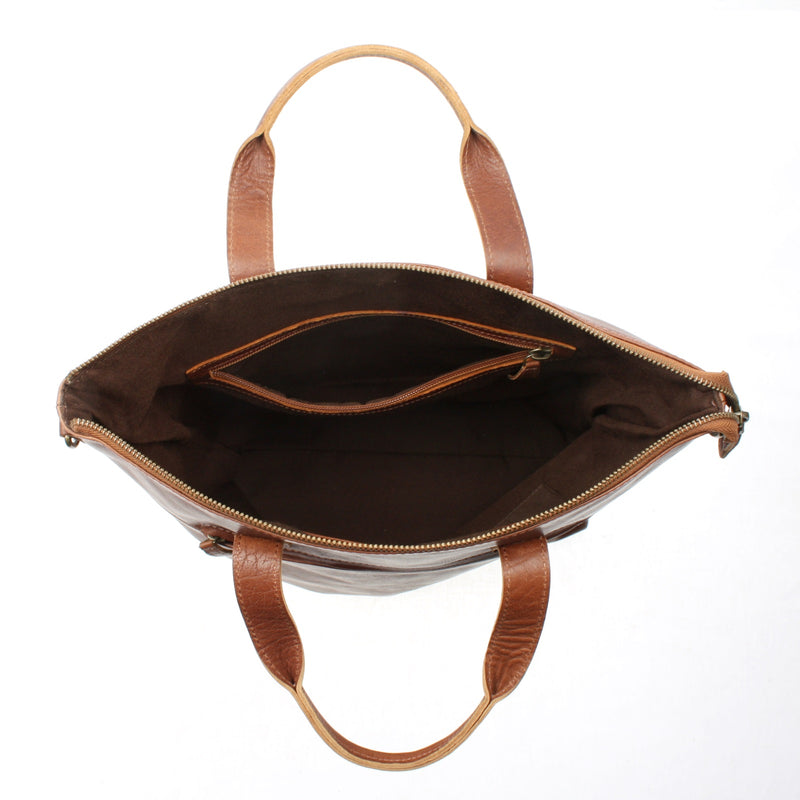 Leconi großer Shopper Henkeltasche Damentasche Leder braun LE0069 Outlet