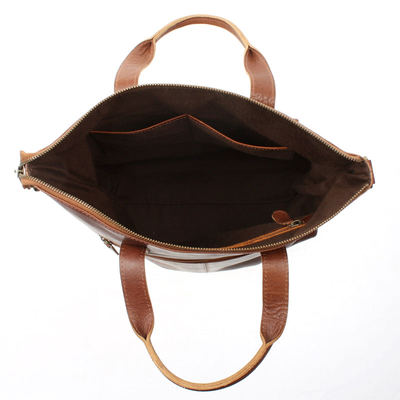 Leconi großer Shopper Henkeltasche Damentasche Leder braun LE0069 Outlet
