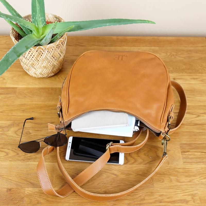 Leconi Schultertasche Ledertasche Handtasche Leder cognac LE0063 Hotsell