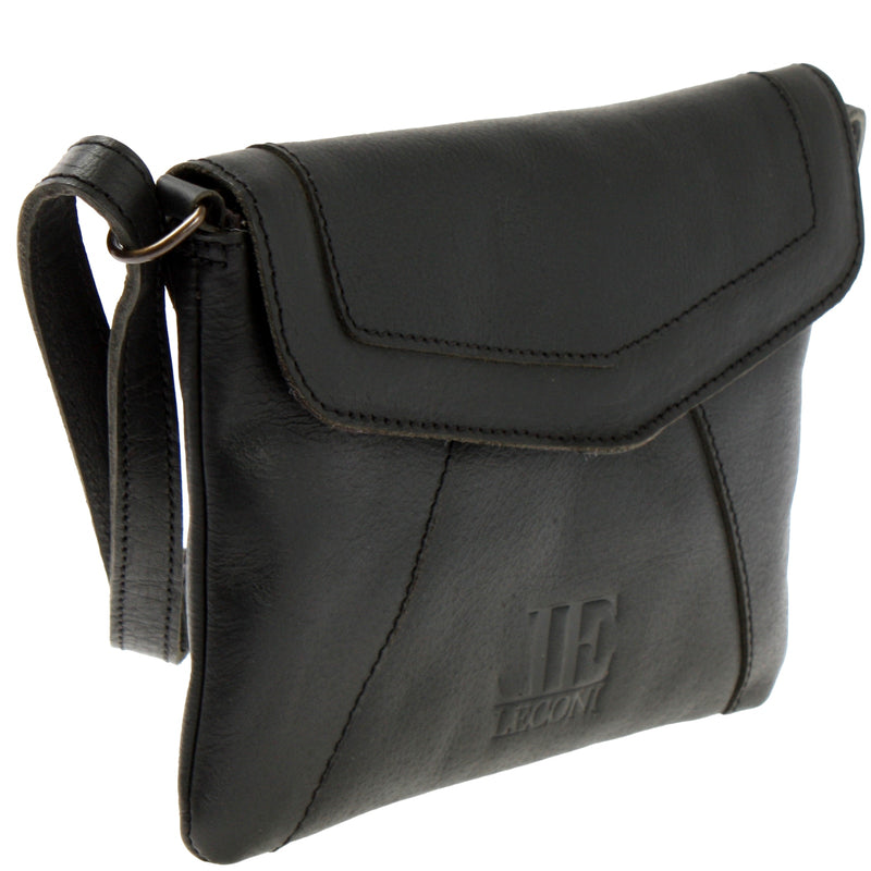 Leconi kleine Umhängetasche Ledertasche Damentasche Schultertasche Leder schwarz LE3078 im Angebot