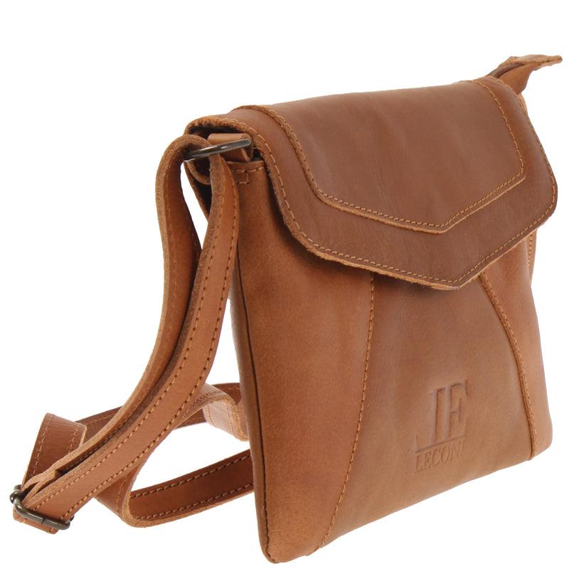 Leconi kleine Umhängetasche Ledertasche Damentasche Schultertasche Leder cognac LE3078 Schlussverkauf