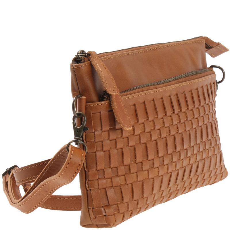 Leconi kleine Umhängetasche Schultertasche Damentasche Clutch Leder cognac LE3081 Günstiger Verkauf