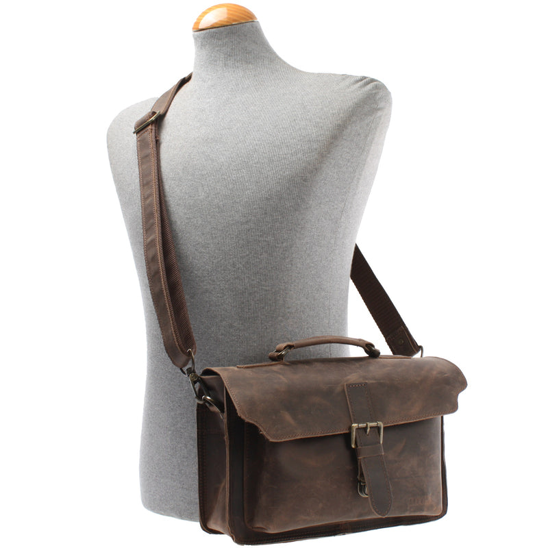 Leconi kleine Umhängetasche Schultertasche Damen Herren Leder schlamm LE3023 Fabrikverkauf