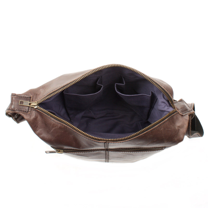 Leconi Umhängetasche Schultertasche Damentasche Ledertasche Leder dunkel-taupe LE3076 Meist gekauft