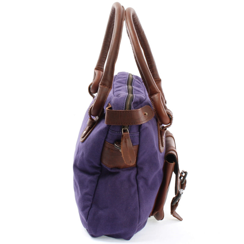 Leconi Schultertasche Henkeltasche Damentasche Handtasche Leder Canvas lila LE0050 Blitzverkäufe