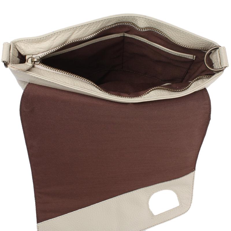 Leconi Umhängetasche Ledertasche Damen Schultertasche Leder beige LE3073 Kostenloser Versand