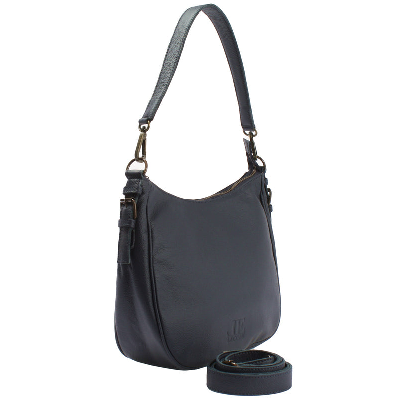 Leconi Schultertasche Ledertasche Damentasche Leder navy LE0063 Rabatt