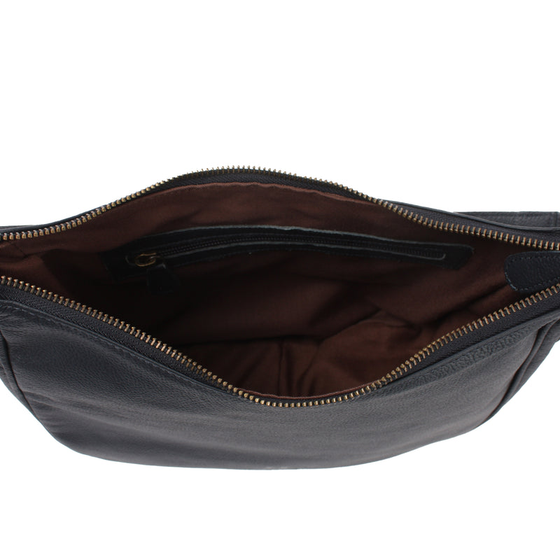Leconi Schultertasche Ledertasche Damentasche Leder navy LE0063 Rabatt