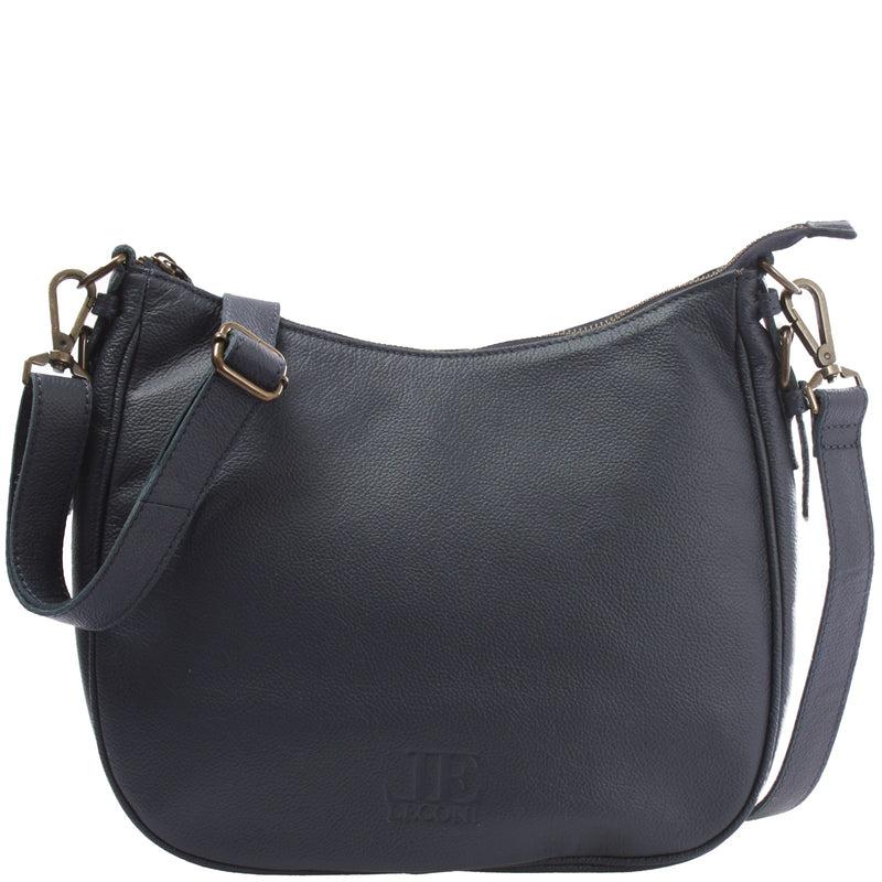 Leconi Schultertasche Ledertasche Damentasche Leder navy LE0063 Rabatt
