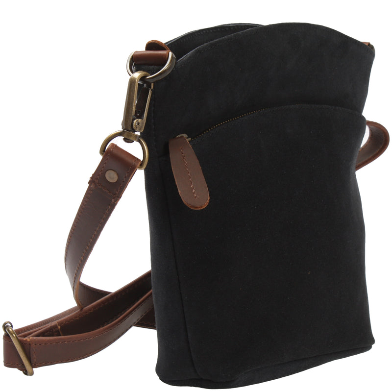 Leconi kleine Umhängetasche Schultertasche Freizeittasche Wildleder anthrazit LE3049 Versandkostenfrei