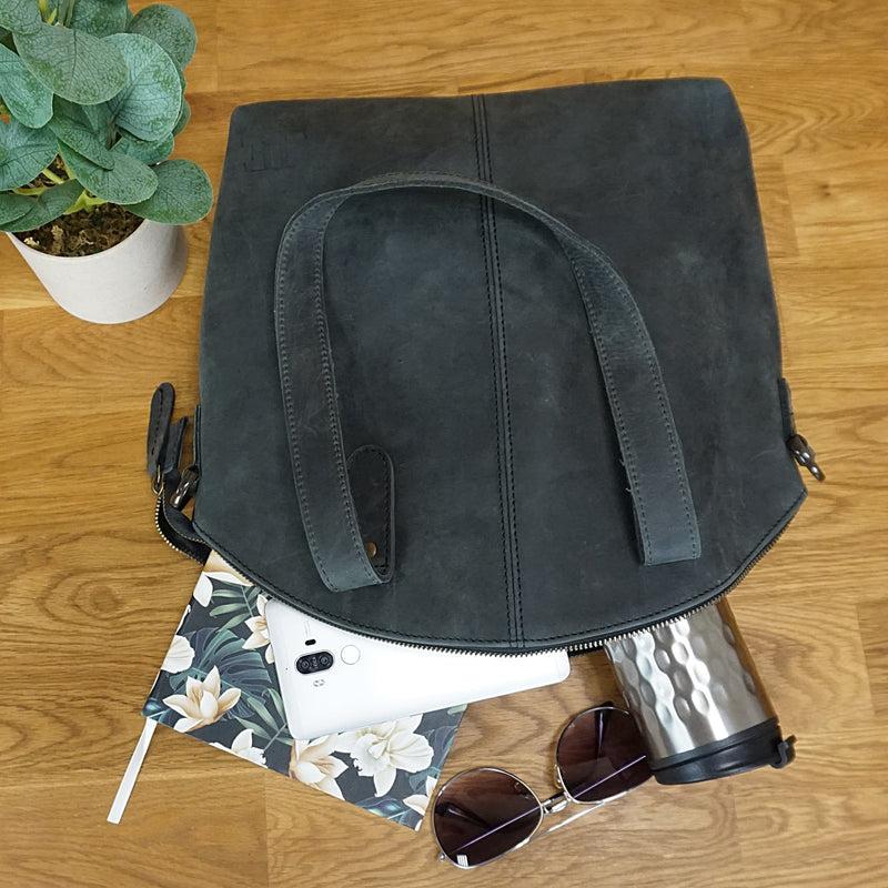 Leconi Shopper Schultertasche Damen Handtasche Ledertasche Henkeltasche Leder grau LE0060 Großer Ausverkauf