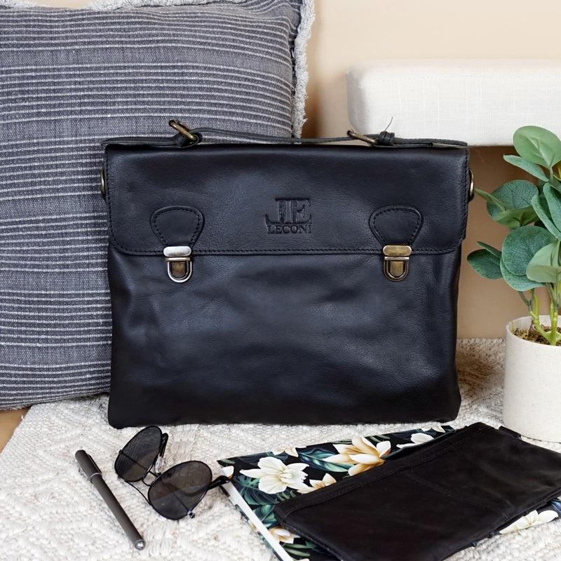 Leconi kleine Umhängetasche Schultertasche Damen und Herren Leder schwarz LE3079 Exklusivangebot