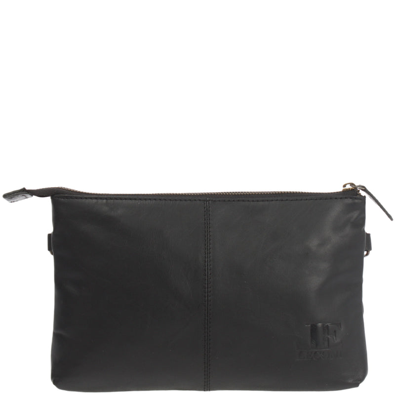 Leconi kleine Umhängetasche Schultertasche Damentasche Clutch Leder schwarz LE3081 Preisnachlass
