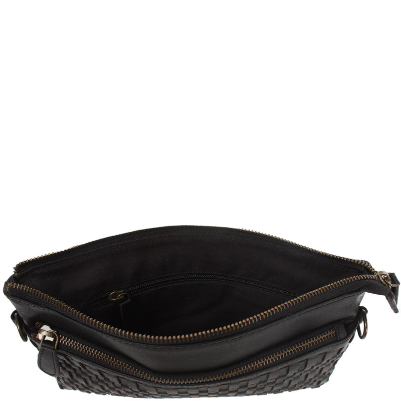 Leconi kleine Umhängetasche Schultertasche Damentasche Clutch Leder schwarz LE3081 Preisnachlass