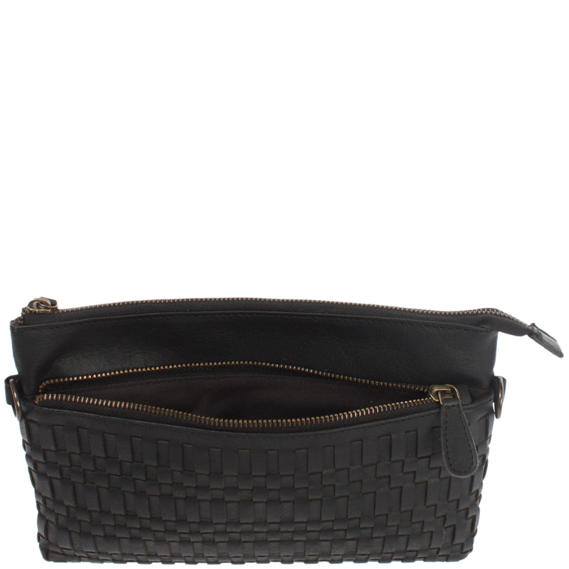 Leconi kleine Umhängetasche Schultertasche Damentasche Clutch Leder schwarz LE3081 Preisnachlass