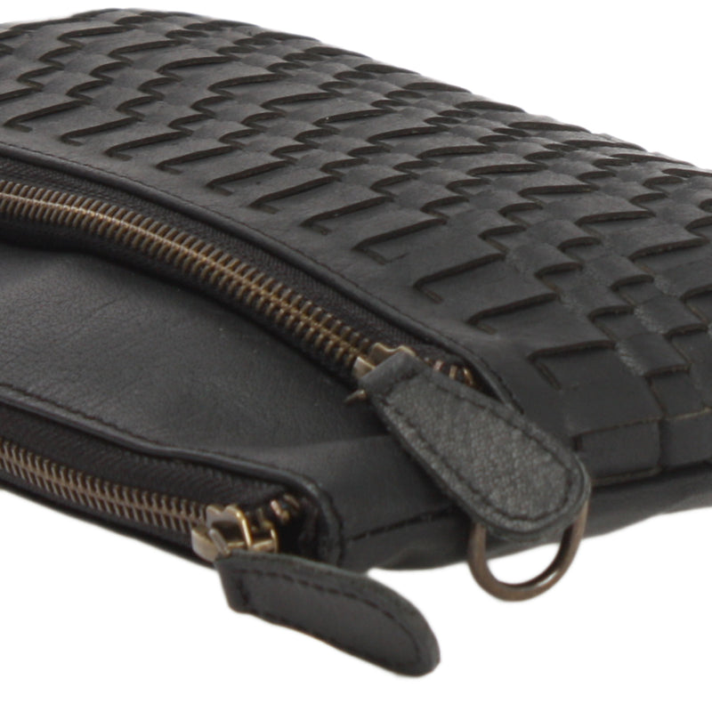 Leconi kleine Umhängetasche Schultertasche Damentasche Clutch Leder schwarz LE3081 Preisnachlass