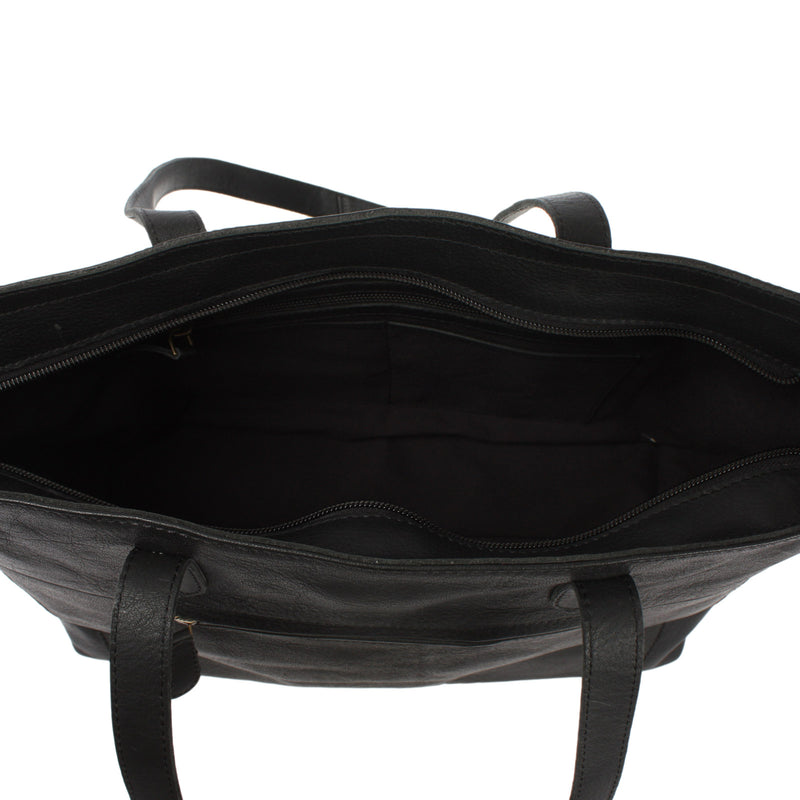 Leconi Schultertasche Damentasche DIN A4 Leder schwarz LE0071 Saisonschlussverkauf