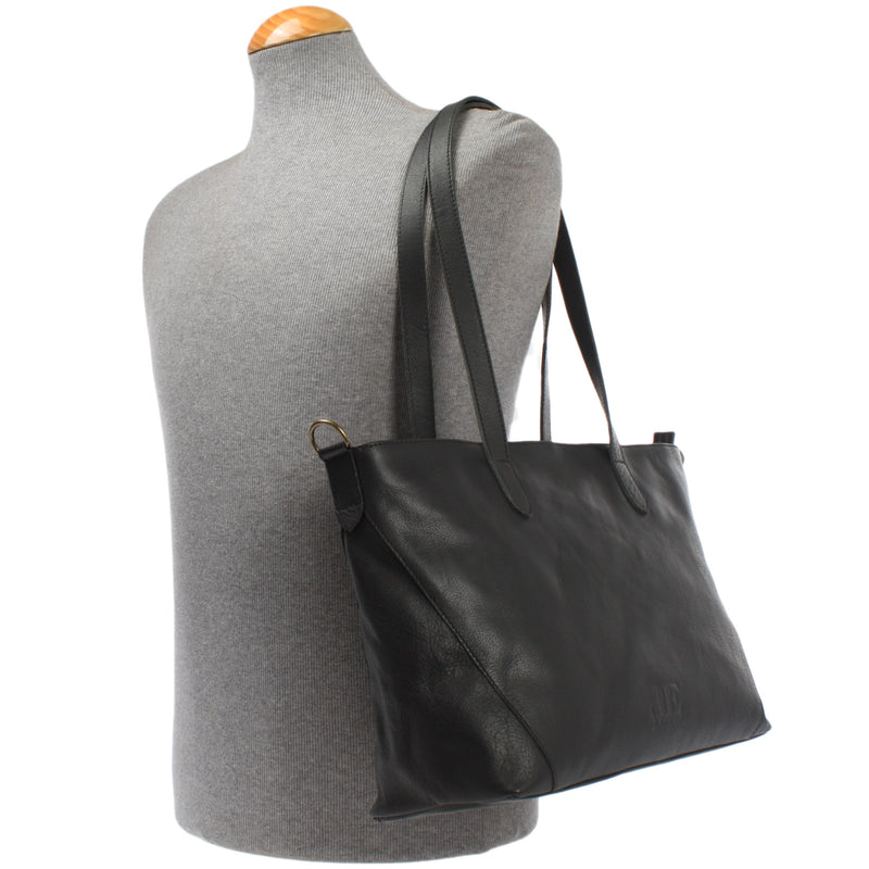 Leconi Schultertasche Damentasche DIN A4 Leder schwarz LE0071 Saisonschlussverkauf