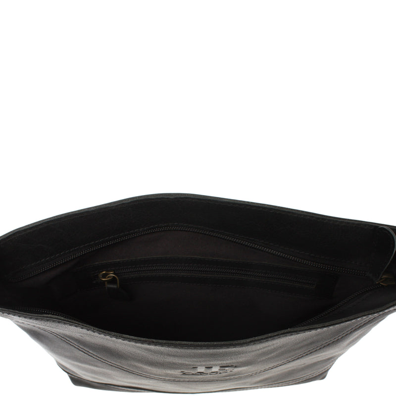 Leconi Umhängetasche Ledertasche Damen Schultertasche Leder schwarz LE0066 Weihnachtsangebot