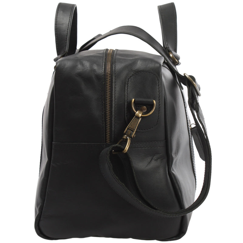 Leconi kleine Reisetasche Weekender Handgepäck Leder schwarz LE2009 Muttertagsangebot