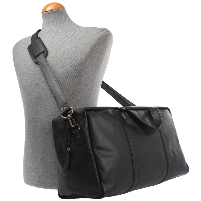 Leconi kleine Reisetasche Weekender Handgepäck Leder schwarz LE2009 Muttertagsangebot