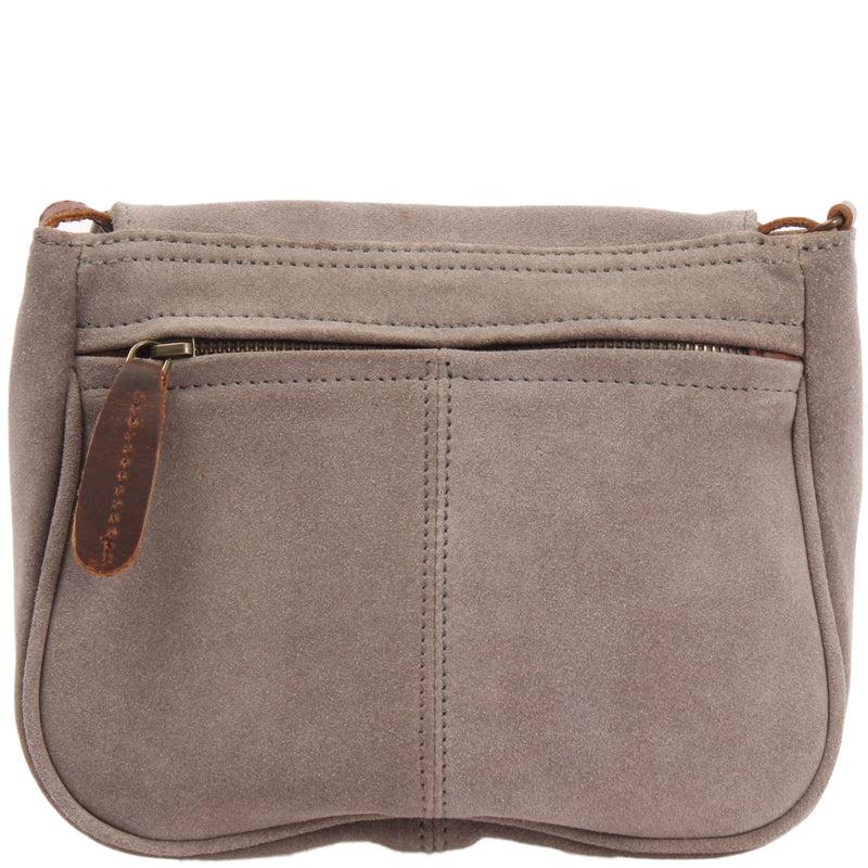 Leconi kleine Umhängetasche Ledertasche Damentasche Schultertasche Veloursleder grau LE3047 Valentinstagsangebot