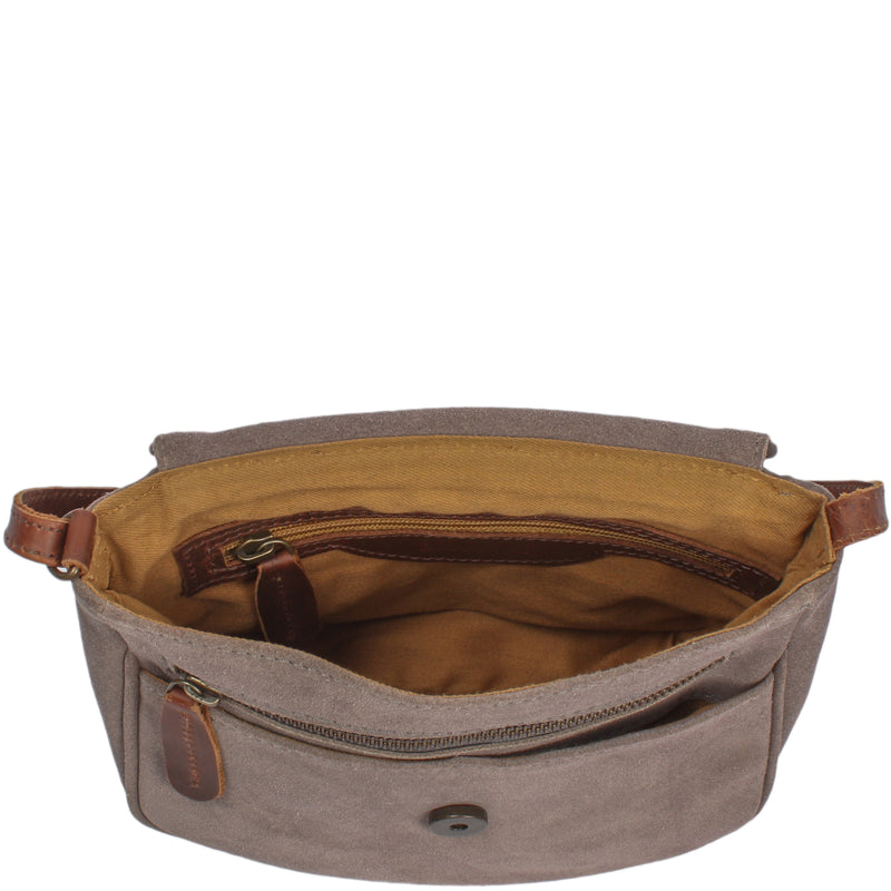 Leconi kleine Umhängetasche Ledertasche Damentasche Schultertasche Veloursleder grau LE3047 Valentinstagsangebot
