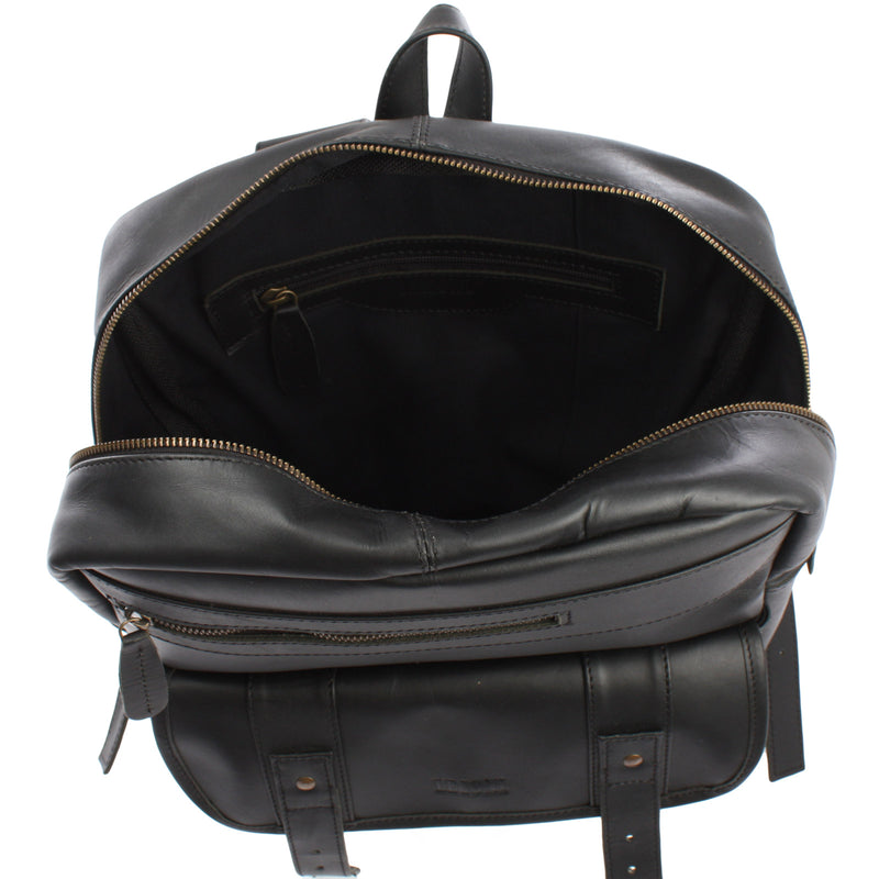 Leconi Lederrucksack Freizeitrucksack Wanderrucksack Leder schwarz LE1018 Lagerräumung