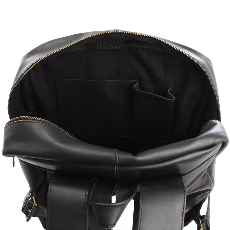 Leconi Lederrucksack Freizeitrucksack Wanderrucksack Leder schwarz LE1018 Lagerräumung
