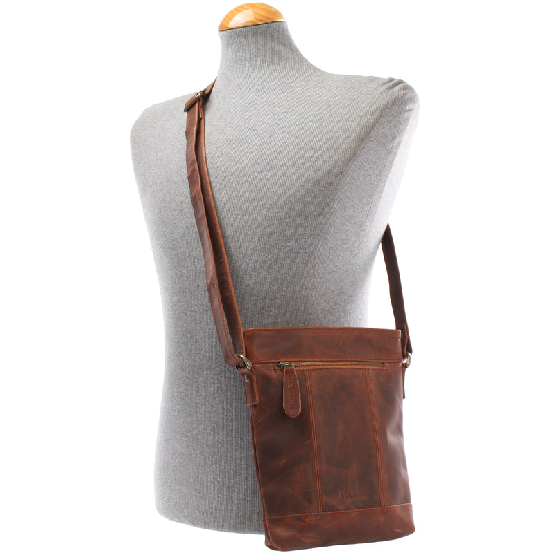 Leconi kleine Umhängetasche Schultertasche Freizeittasche Leder braun LE3086 Heißer Verkauf