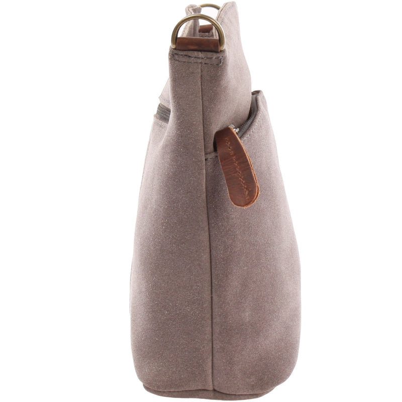Leconi kleine Umhängetasche Schultertasche Freizeittasche Wildleder grau LE3049 Top Angebot