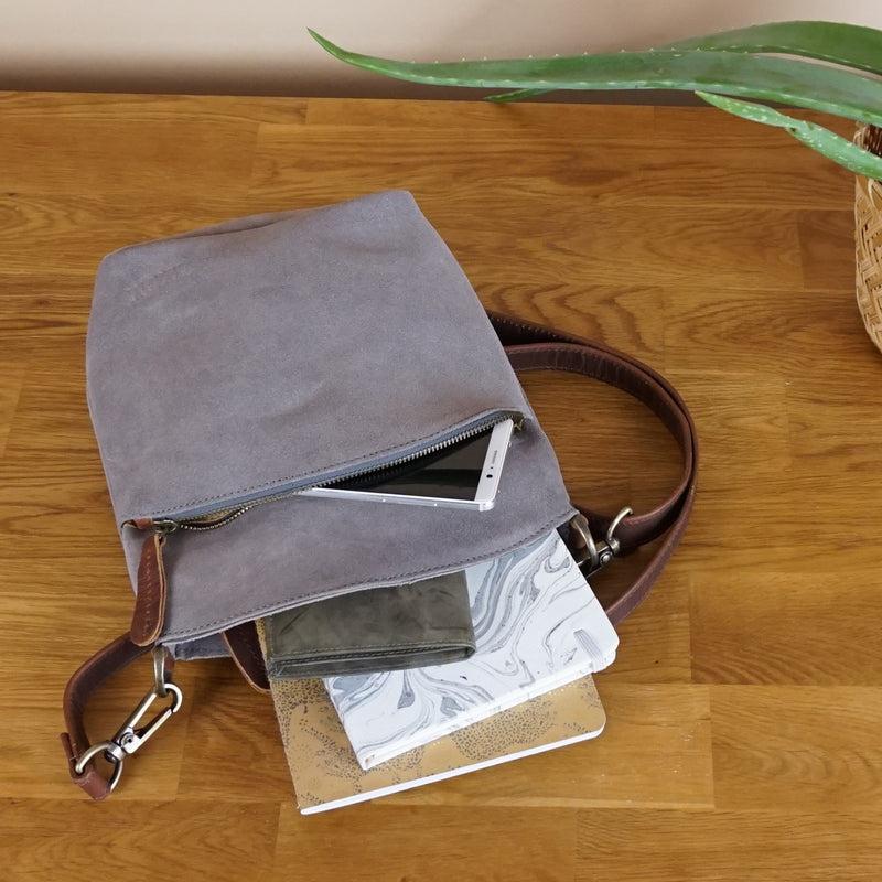 Leconi kleine Umhängetasche Schultertasche Freizeittasche Wildleder grau LE3049 Top Angebot