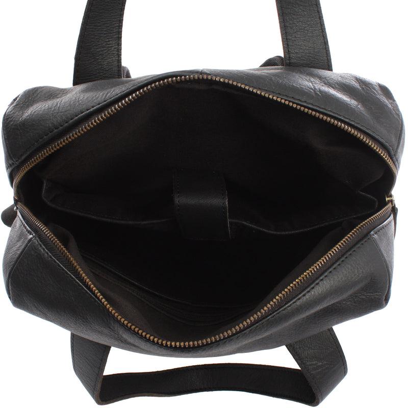 Leconi Stadtrucksack Lederrucksack Leder schwarz LE1023 Neueste Mode