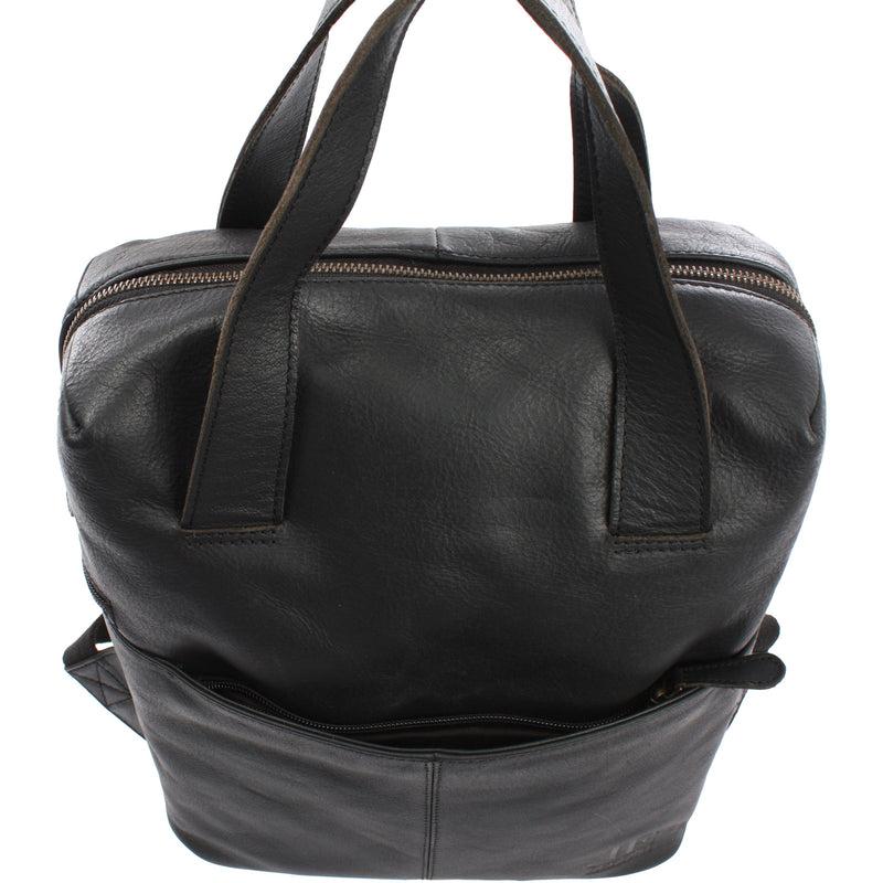 Leconi Stadtrucksack Lederrucksack Leder schwarz LE1023 Neueste Mode