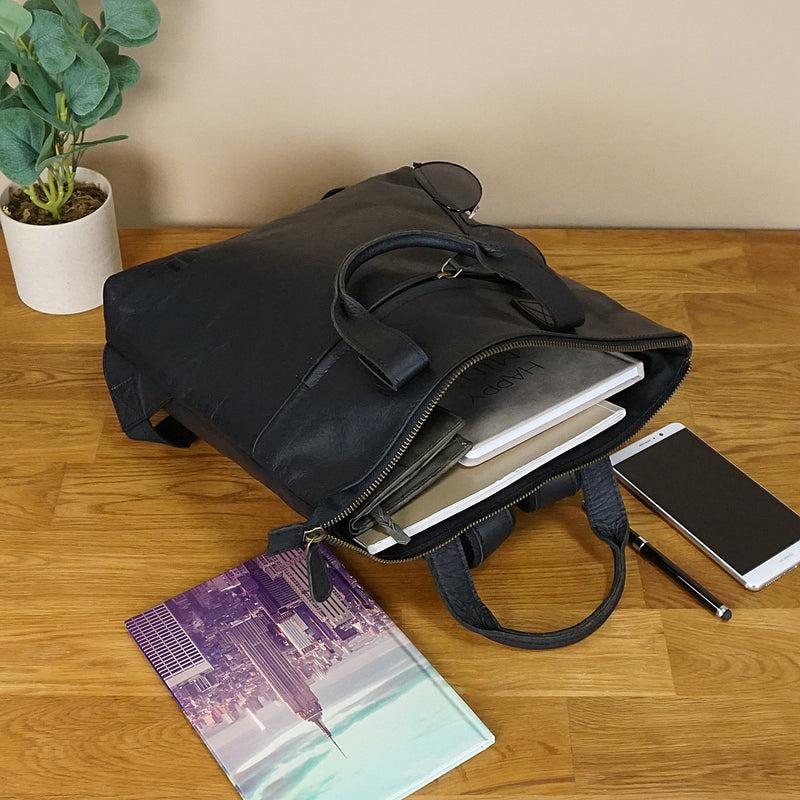 Leconi Rucksack Lederrucksack Freizeitrucksack Damen Herren Leder schwarz LE1031 Online Outlet