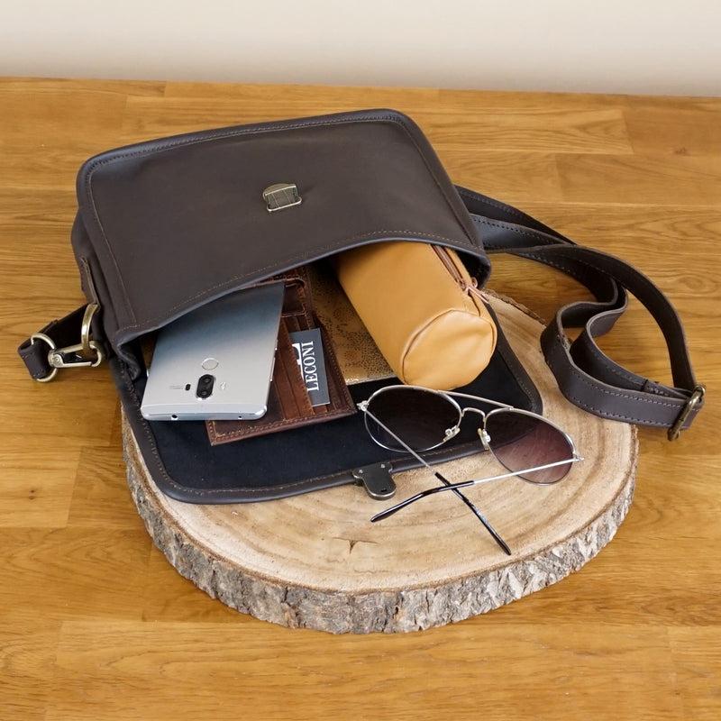 Leconi kleine Umhängetasche Ledertasche Leder dunkelbraun LE3041 Exklusive Angebote