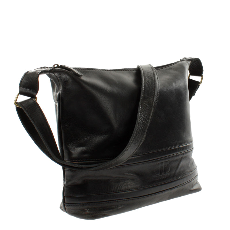 Leconi B-Ware Umhängetasche Beuteltasche Ledertasche Damentasche Leder schwarz LE0064 Blitzangebot
