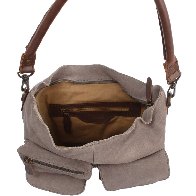 Leconi B-Ware Schultertasche Umhängetasche Ledertasche Veloursleder grau LE0039 Bestseller