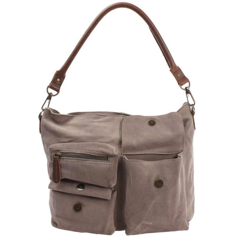 Leconi B-Ware Schultertasche Umhängetasche Ledertasche Veloursleder grau LE0039 Bestseller