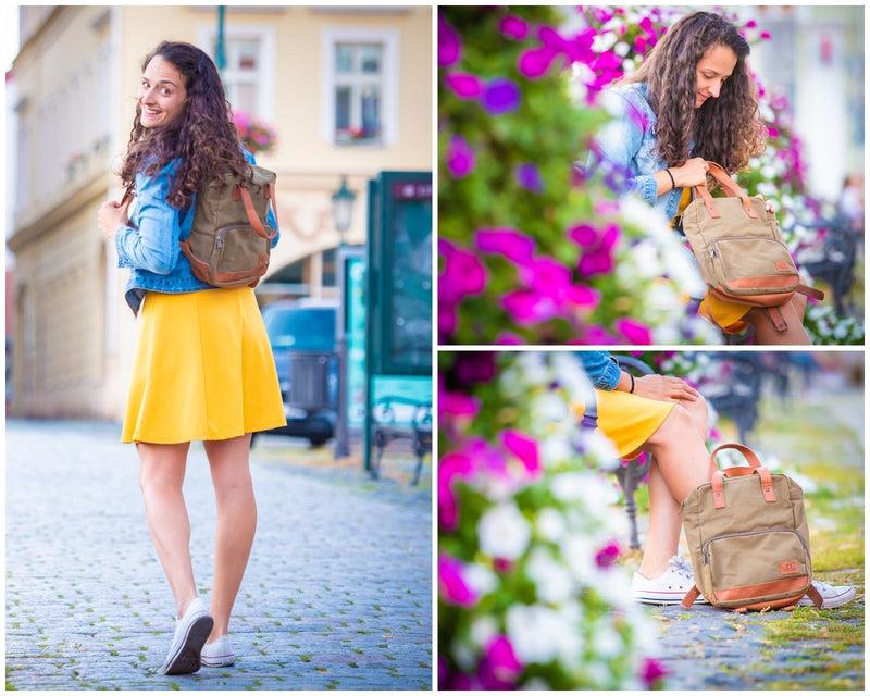 Leconi B-Ware Canvasrucksack kleiner Freizeitrucksack Damen Herren Canvas oliv LE1028 Räumungsverkauf