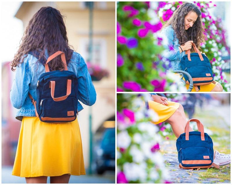 Leconi B-Ware Canvasrucksack kleiner Freizeitrucksack Damen Herren Canvas navy LE1028 Kauf eins, bekomm eins gratis