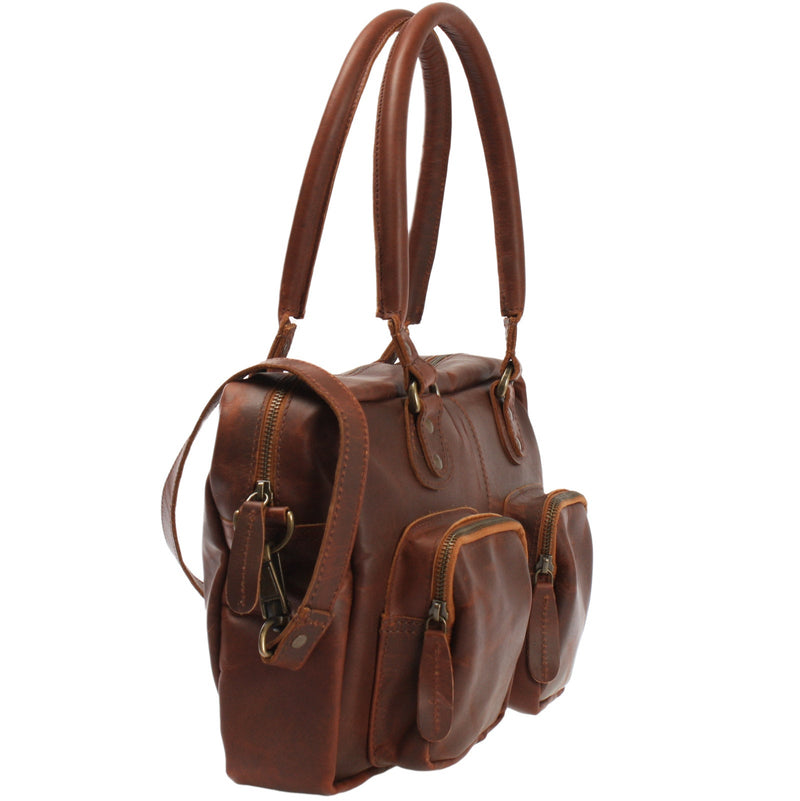 Leconi B-Ware Schultertasche Handtasche Henkeltasche Damen Leder braun LE0046 Sonderangebote