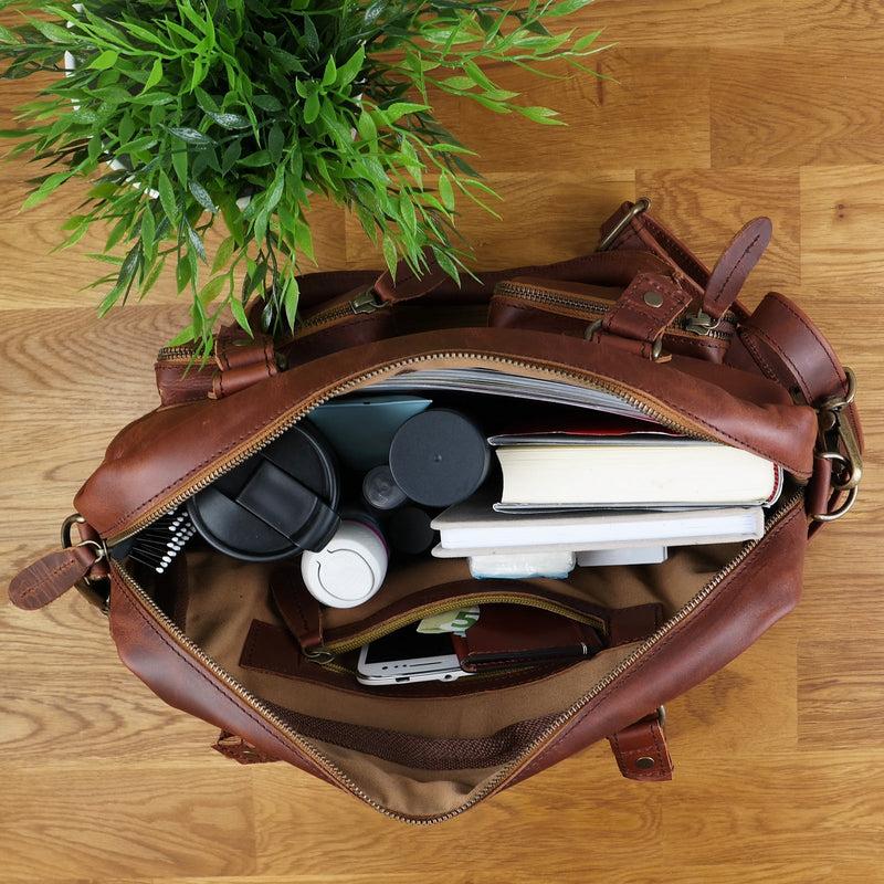 Leconi B-Ware Schultertasche Handtasche Henkeltasche Damen Leder braun LE0046 Sonderangebote