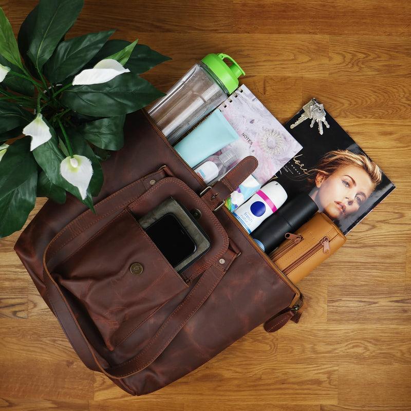 Leconi B-Ware Schultertasche Damentasche Handtasche Leder braun LE0052 VIP-Rabatte