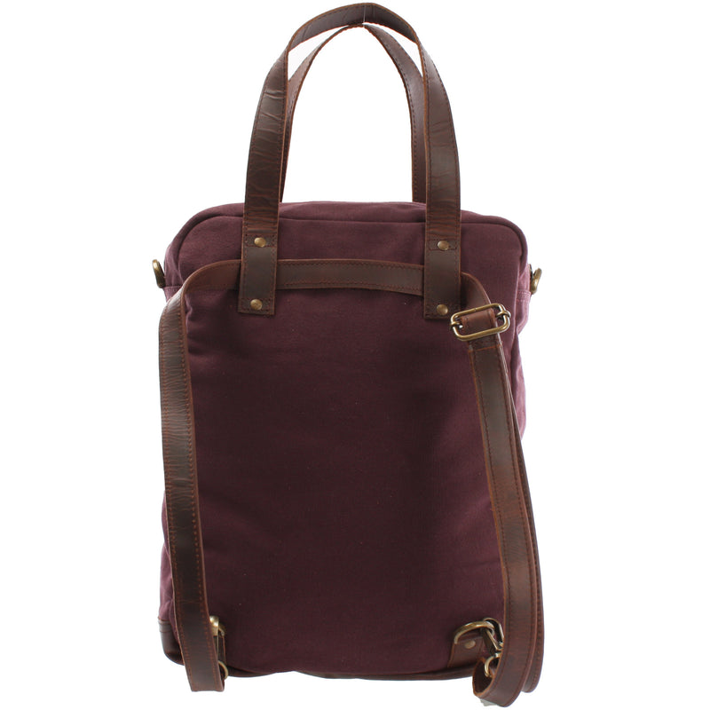Leconi Rucksack Umhängetasche Damen Herren Leder Canvas bordeaux LE1014 Super Sparpreis