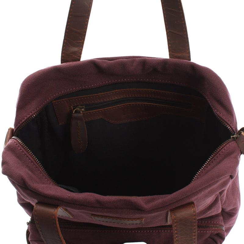 Leconi Rucksack Umhängetasche Damen Herren Leder Canvas bordeaux LE1014 Super Sparpreis