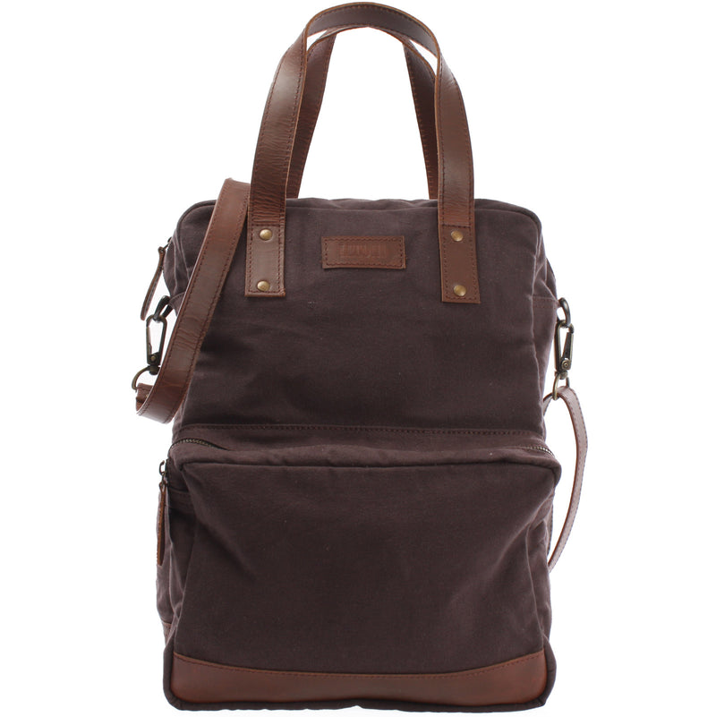 Leconi Rucksack Umhängetasche Damen Herren Leder Canvas mokka LE1014 Wochenangebot